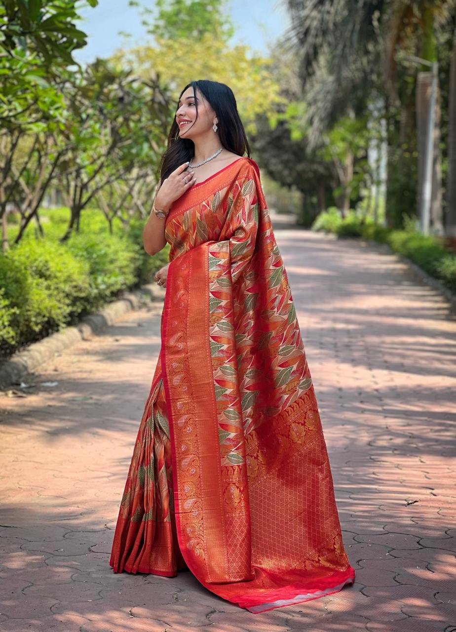 Women's Luxurious Pista Green & Pink Art Silk Saree with Intricate Leaf Weave & Broad Zari Border β Ideal for Festive & Wedding Occasions - Image 18